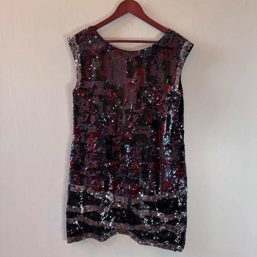 BCBG Sequin Sleeveless Dress - Black, Purple, Silver Reversible Medium
